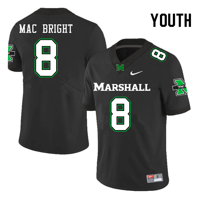 Youth #8 Tah Mac Bright Marshall Thundering Herd College Football Jerseys Stitched-Black - Click Image to Close